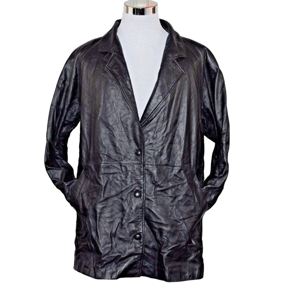 Wilson's Thinsulate 3M XL Insulated 3 Button Snap Black 100% Leather Jacket Coat - Picture 2 of 11